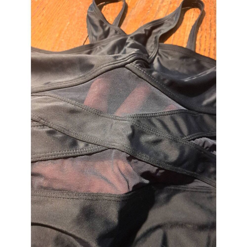 Size 12 Bleu Rod Beattie Black Mesh Criss Cross Front Swimsuit Bathing Suit - Picture 2 of 5